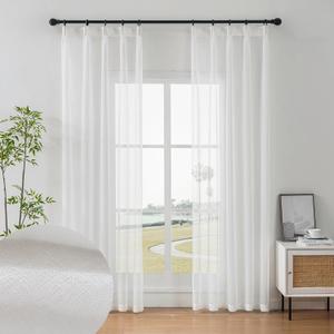 Off White Sheer Curtain Linen Look 84 Inches Long 2 Panels, Gauze Pinch Pleat Curtains & Drapes Light Filtering, Thin Semi Transparent Ceiling Curtains with Hook, Elegant Window Treatments