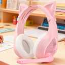 GIME Gaming Headset with Mic - Pink Cat Ears Wired Over Ear Headphones with Microphone - Compatible with Xbox, PS4, PS5, PC, Phones