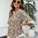Micoson Womens 3/4 Sleeve Chiffon Blouses V Neck Double Layers Mesh Shirts Flowy Dressy Tunic Tops (XL)