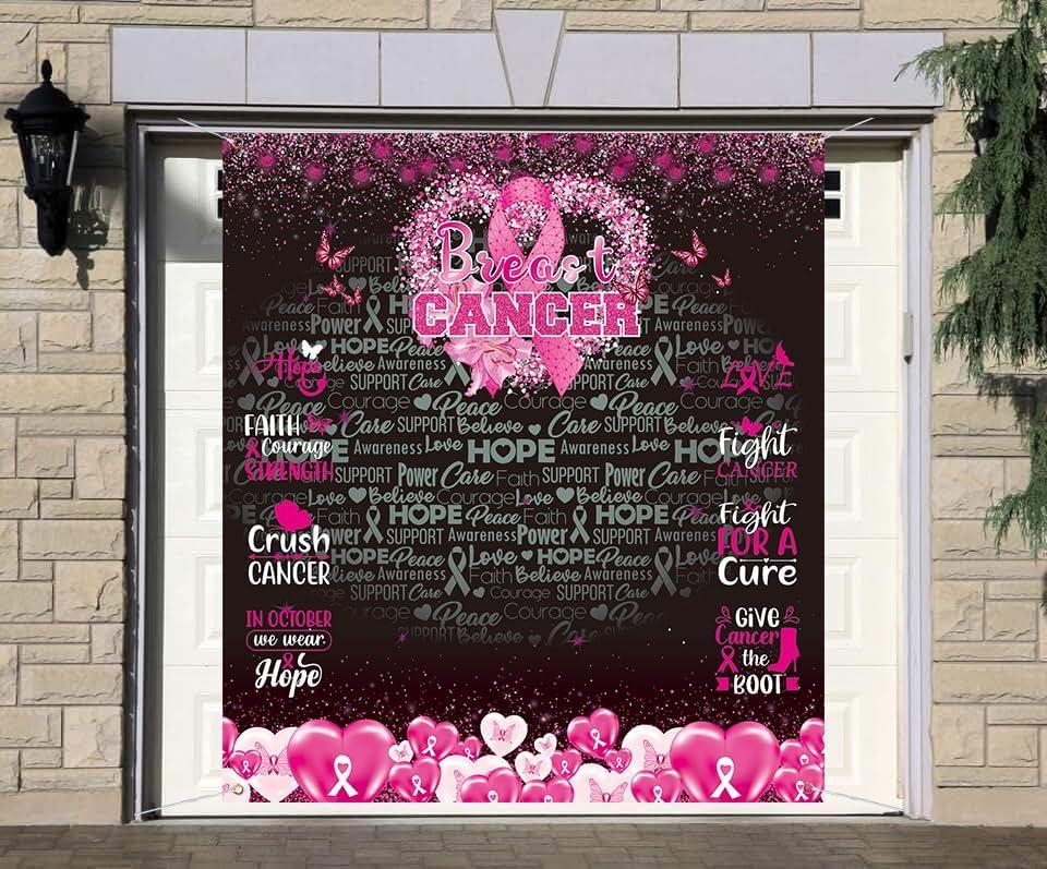 Generic Breast Cancer Awareness Photography Backdrop Breast Cancer Awareness Month Outdoor Yard Sign Hanging Banner Breast Cancer Charity Party Decoration Supplies (70.8x78.7inch (1.8 x 2m))