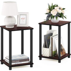Furinno Turn-N-Tube End Table Corner Shelves, Set of 2, Dark Cherry/Black