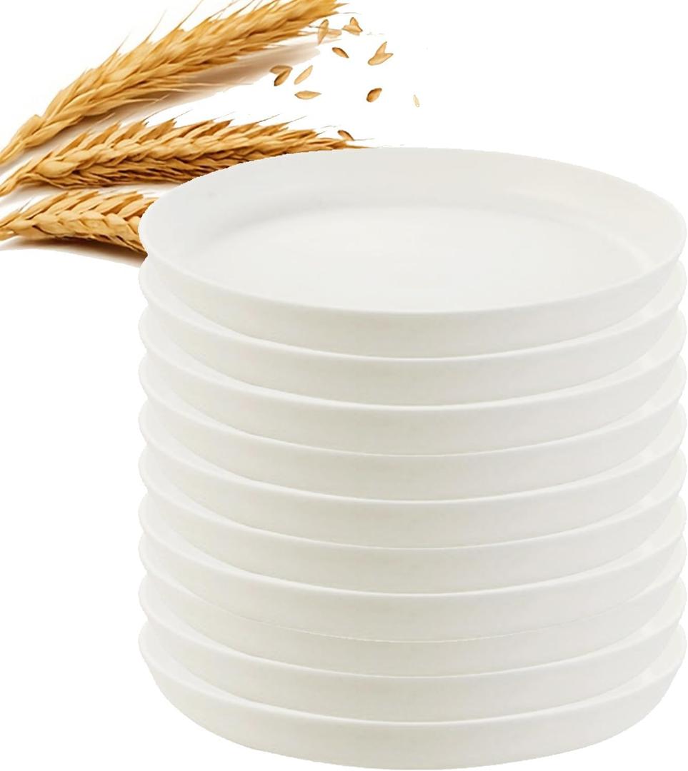 10 Pack 6 inch Unbreakable Wheats Straw Plates Reusable Plate Set - Dishwasher & Microwave Safe for Dinner Dishes Salad Pasta Safe Healthy Dinner Plates kit Plastic Plates Reusable (White)
