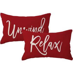 ULOVE LOVE YOURSELF Relax&Unwind Throw Pillow Covers 12x20 Farmhouse Spring Summer Decorative Lumbar Pillowcases Porch Patio Cushion Covers 2Pack for Bedroom Living Room Sofa Couch Home Decor (Red)