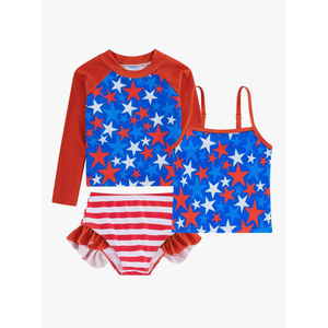 Funnycokid Girls Swimsuit 3 Pieces Long Sleeve Rash Guard Set Tankini Bathing Suits Summer Kids Swimwear 3-10 Years, Size -6T