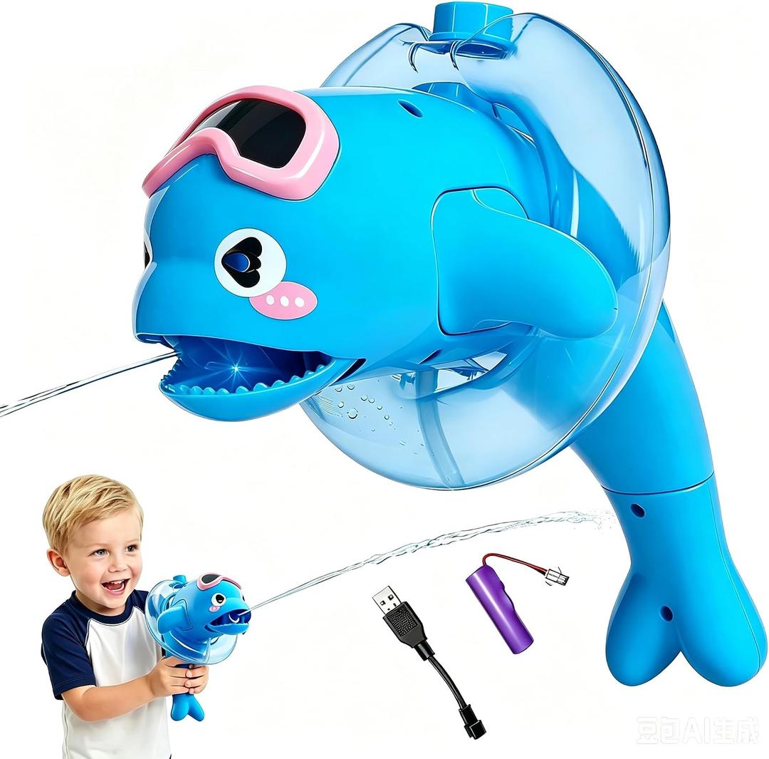 2 x Electric Water Gun for Kids - Blue Dolphin Automatic Squirt Watergun Toy with Sound and Light, 32FT Long Range, Summer Outdoor Beach Pool Toys for Boys and Girls, Birthday Gift for Toddlers