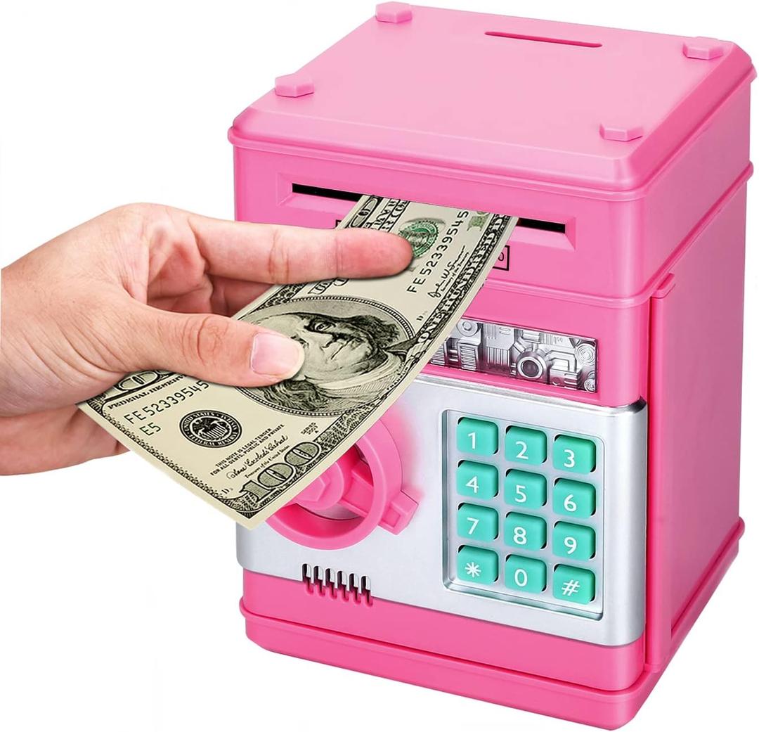 Electronic Piggy Bank for Kids 6 7 8 9 10 11 12 13 Year Old Girl Birthday Gifts Fun Toy for Age 6-13 for Kids to Save Cash and Coins (Pink)