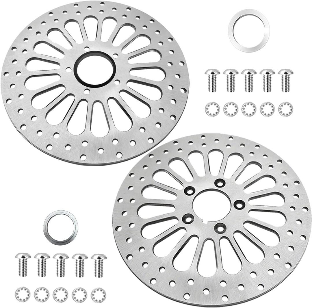 11.5 Inch Front & Rear Brake Rotors 2 Piece Set, Compatible with Harley Davidson Touring Softail Sportster Dyna Early Super Glide Models, Heat Dissipation Brushed Surface Brake Rotors