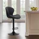 COLAMY Bar Stools Set of 1, Modern Swivel Bar Chairs, Adjustable Faux Leather Upholstered Barstools Counter Height with High Backrest for Bar, Kitchen Island, Dining Room, Black