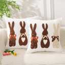 Easter Pillow Covers 18x18 inch Set of 2 Easter Decorations Brown Rabbit Embroidery Throw Pillows for Bedroom Sofa Couch Holiday Home Farmhouse Decor