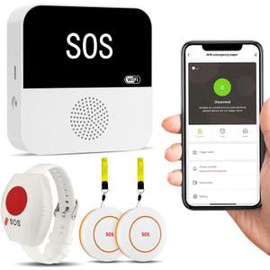 PILSAMAS WiFi Caregiver Pager Wireless Call Button with App Alert, Medical Alert Systems for Seniors No Monthly Fee- 2 Caregiver Call Button + Wristband Panic Button, Alert Button for Seniors at Home