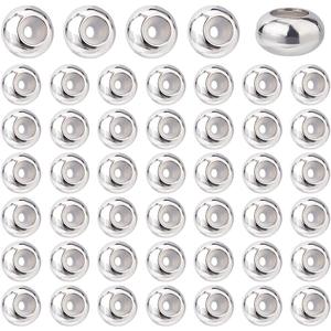 DICOSMETIC 50Pcs Stainless Steel Slider Beads Metal Stopper Beads 6mm Adjustable Bead Rondelle Spacer Bead with Rubber Inside for Bracelets Jewelry Making, Hole: 1.2mm