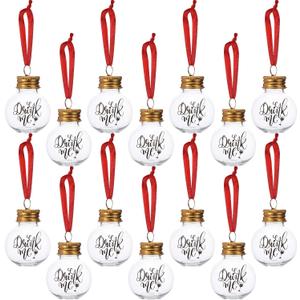 eBoot 24 Pcs Christmas Booze Balls Ornament Fillable Drink Me Ornaments for Christmas Tree Xmas Holiday Clear Hanging Ornament with Gold Lids for Home Decoration (1.7oz)