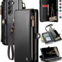 Defencase Compatible with Samsung Galaxy S21 5G Case Wallet with RFID Blocking Card Holder for Women Men, PU Leather Magnetic Snap Flip Zipper Strap Wallet Phone Case Fit for Galaxy S21 5G 6.2", Black