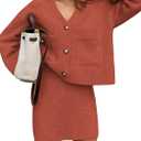 EXLURA Womens 2 Piece Skirt Sweater Sets V Neck Button Up Cardigan Mini Skirts Fall Winter Knit Trendy Outfits Pockets 2025 (Caramel), XL