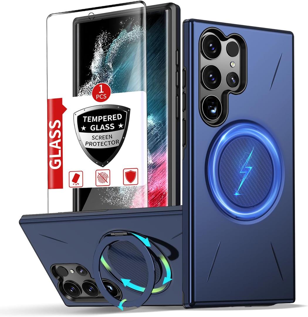 IYTRRYH for Samsung Galaxy S22 Ultra Case with 360°Rotatable Invisible Magnetic Stand Ring[Compatible with MagSafe] [1*Screen Protector] for S22 Ultra Phone Case Military-Grade Shockproof Slim Blue
