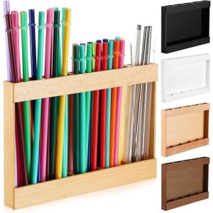 Wooden Straw Holder with Double Sided Adhesive Tape Tumbler Straw Organizer for Cupboard Reusable Tumbler Storage Container for Kitchen Counter(Wood Color)