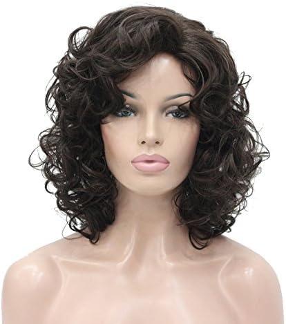 Lydell Short Length Chestnut Brown Afro Curl Full Synthetic Wig Women Wigs (Chestnut Brown)