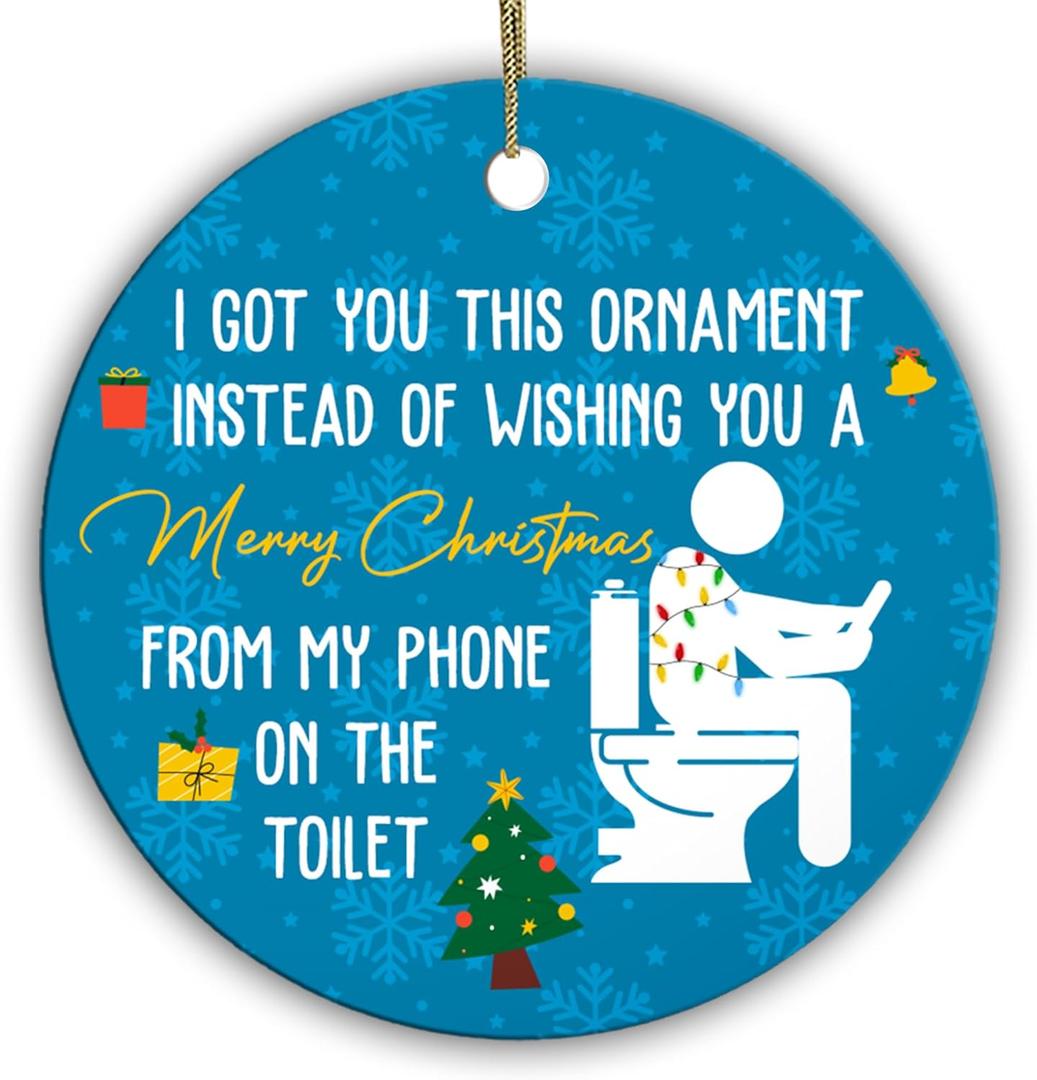 2pcs Toilet Phone Christmas Ornament Funny Bathroom Humor Ornament for Adults, Coworkers & Friends White Elephant Gift, Secret Santa Gag, Novelty Ceramic Ornament