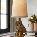 14.25" Small Table Lamp for Living Room Farmhouse Bedside Resin Single Lamp with Gold Owl Lamp Shape for Bedroom Retro Rustic Nightstand Lamp