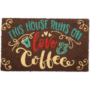 DII Natural Coir Doormat, Fun Greeting Mat, Love & Coffee, 18x30