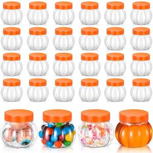 Hsei 30 Pcs 5 Oz/ 150 ml Plastic Pumpkin Candy Jars Halloween Large Candy Bowl Fall Thanksgiving Jar with Lids Plastic Pumpkin Containers for Halloween Party Decoration (Orange)