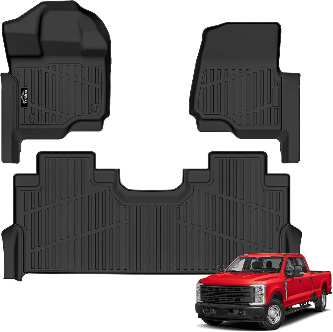Floor Mats for 2017-2026 Ford F250/F350/F450 Super Duty Crew Cab with Rear Under Seat Storage All Weather TPE Floor Liners Custom Fit for F-250/F-350/F-450 1st & 2nd Row Anti-Slip Full Set Car Mats