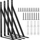 Acrux7 Black Shelf Brackets 8 x 5 Inch, 4 Pack Heavy Duty L Brackets for Floating Shelves - Metal Support Angle Brackets