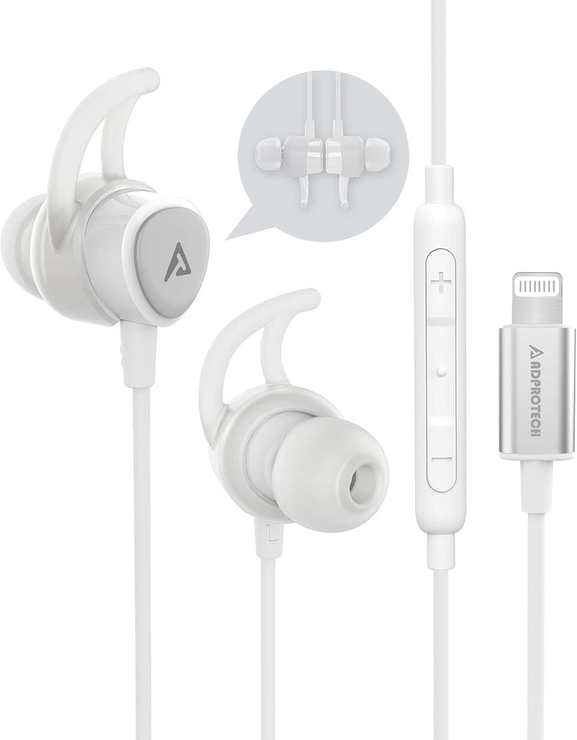 Lightning Headphones Earphones Magnetic Earbuds in-Ear MFi Certified with Microphone Controller for Sports Workout Compatible with iPhone 14/13/12/11/Pro Max/Xr/Xs Max/X White (Silver)