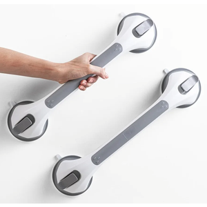 LEVERLOC 2 Pack Shower Grab Bars for Bathtubs and Showers, Easy to Install Suction Shower Handles for Bathroom Removable Handrails for Seniors Elderly Heavy Duty Safety Grip Waterproof Drill Free Gray