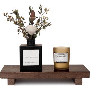 Zoocatia Small Wood Tray Pedestal Stand Farmhouse Bathroom Decor Decorative Wooden Riser Kitchen Soap Dish Holder for Vanity, Counter, Sink, 10" x 4.5" - Walnut