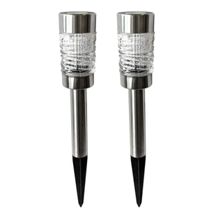 Pro Garden Set of 2 LED Solar Lamps, Stainless Steel, Glass, Diameter 6 x Height 39 cm – Solar Light with Ground Spike Path Lighting Garden Decoration Outdoor Spotlight Set of 2 Silver