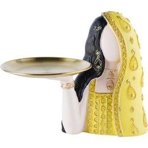 Ramadan Tray Eid Table Decorations Resin Women Figurines Home Decor Candy Dishes Decorative Key Tray Tabletop Decor for Ramadan Ornaments and Persian New Year Decorations, Yellow