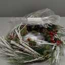 LOHASBEE Artificial Christmas Wreath, 24" Snow Flocked Pine Cone Grapevine Frosted Wreath with Red Berries Eucalyptus for Front Door Winter Christmas Home Hanging Wall Window Party Decor