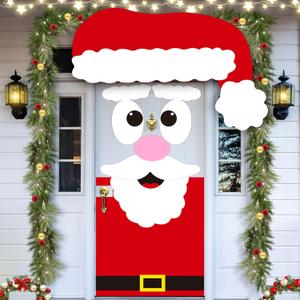 LioNergy Santa Door Cover Decoration, 6.5 x 3.9Ft Large DIY Felt Christmas Santa Set, Merry Christmas Door Decoration Felt Craft Kits for Xmas Gifts Party Favors