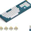 R108 Wireless Mechanical Keyboard, Gateron G Pro 3.0 Yellow Switch, Hot Swappable Wired/Bluetooth/2.4G Wireless Keyboard with RGB Light for Windows & Mac, PBT Keycaps, Whale Blue (109 Keys)