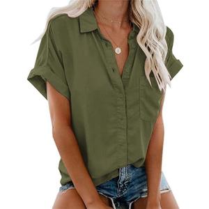 POKWAI Womens Casual Short Sleeve Button Down Shirts Summer Top Blouses with Pocketsn 2 XL