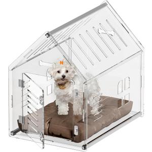 Sumerflos Acrylic Dog House, 24" L x 18" W x 23" H Clear Dog Crate, Modern Indoor Dog Kennel Lockable Ventilated for Most Small Dog Cat Pet