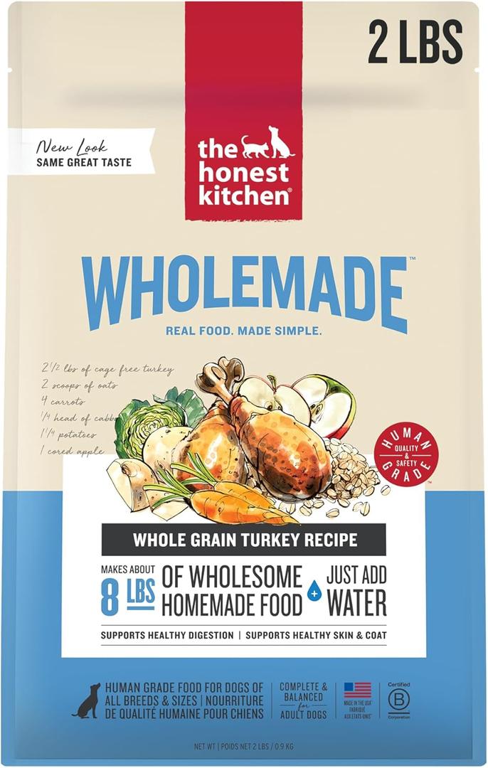 The Honest Kitchen Human Grade Wholemade Dehydrated Whole Grain Turkey Dog Food - Complete & Balanced Meal or Topper - 2 lb Bag (2.00 Pound (Pack of 1))