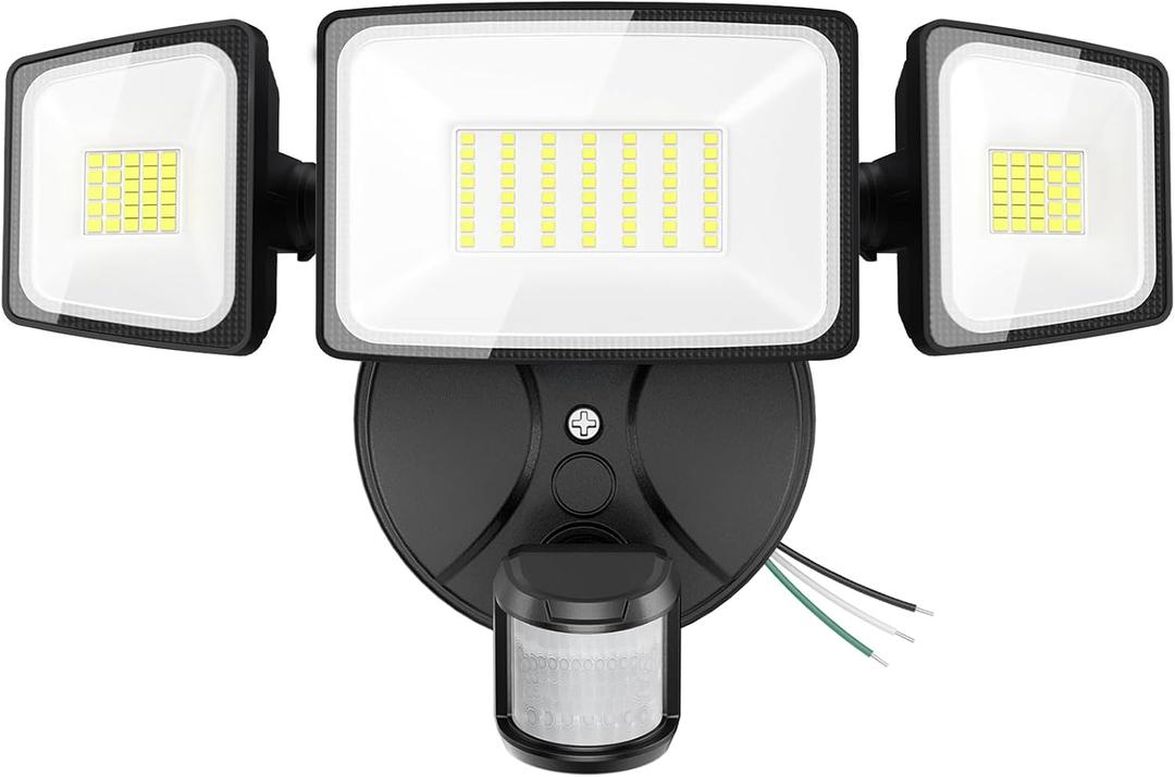 Onforu 75W LED Flood Light Motion Sensor Outdoor, 7000lm Dusk to Dawn Flood Light, Security Light with Three Head, IP65 Waterproof Exterior Floodlight, 6500k Wall Light for Entryway Stairs Yard Garage