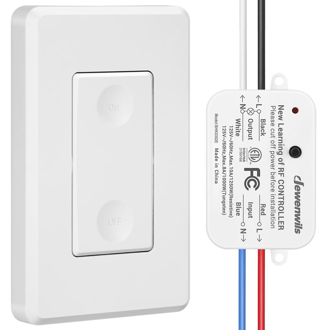 DEWENWILS Wireless Remote Light Switch, Expandable Wireless Wall Switch Kit, No Wiring, No WiFi, 100 Ft RF Range, Programmable, Remote Control for Lamps, Ceiling Lights, Fans