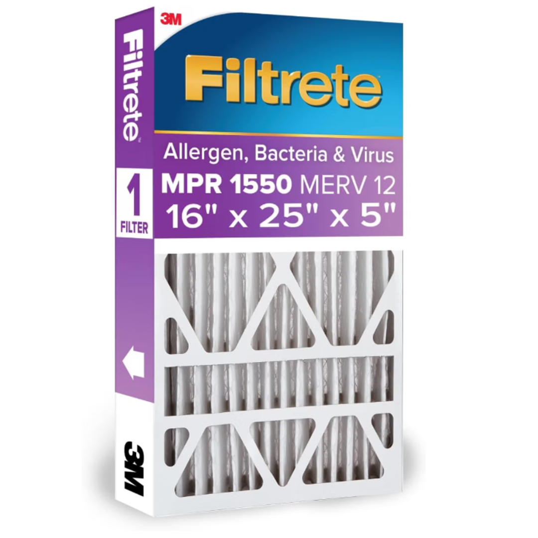 Filtrete 16x25x5 AC Furnace Air Filter, MPR 1550, MERV 12, Fits Honeywell & Trion AirBear, CERTIFIED Asthma & Allergy Friendly, Electrostatic Air Filter, 2-Pack