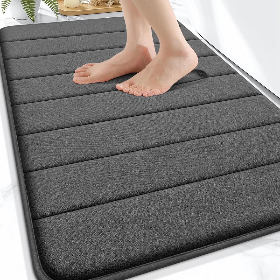 OLANLY Memory Foam Bath Mat 30x20, Super Soft Absorbent Bathroom Rugs, Quick Dry, Machine Washable Shower Floor Rugs, Bathmat Carpet, Bathroom Home Decor Accessories, Black