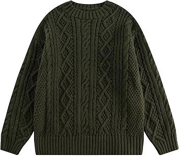 Vamtac Cable Knit Sweater Women Solid Oversized Pullover Sweaters Casual Vintage Crewneck Woven Tops, M