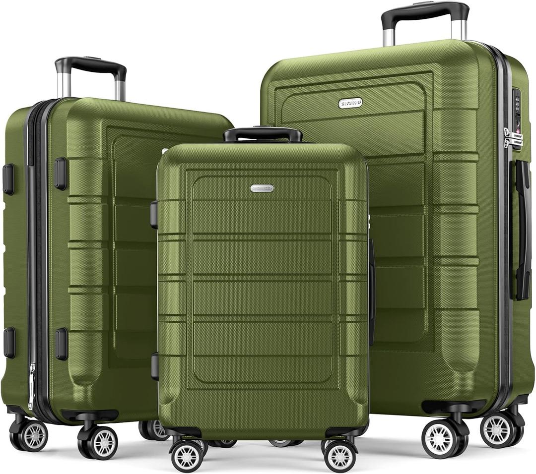 SHOWKOO Luggage Sets Expandable PC+ABS Durable Suitcase Double Wheels TSA Lock Olive Green 3pcs (20in24in28in)