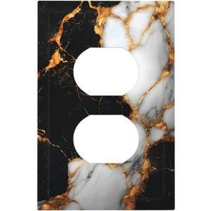Outlet Covers Black Gold Marble Decorative 1 Gang Duplex Light Switch Cover Plate Receptacle Wall Plate Electrical Switch Plate Covers for Country Bathroom Bedroom Decor