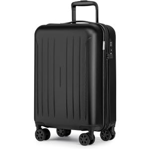 KYME Carry on luggage 22x14x9 Airline Approved Suitcase Hardshell With Double Spinner Wheels, PC+ABS TSA Lock Travel Luggage (Black, 20" Carry On)