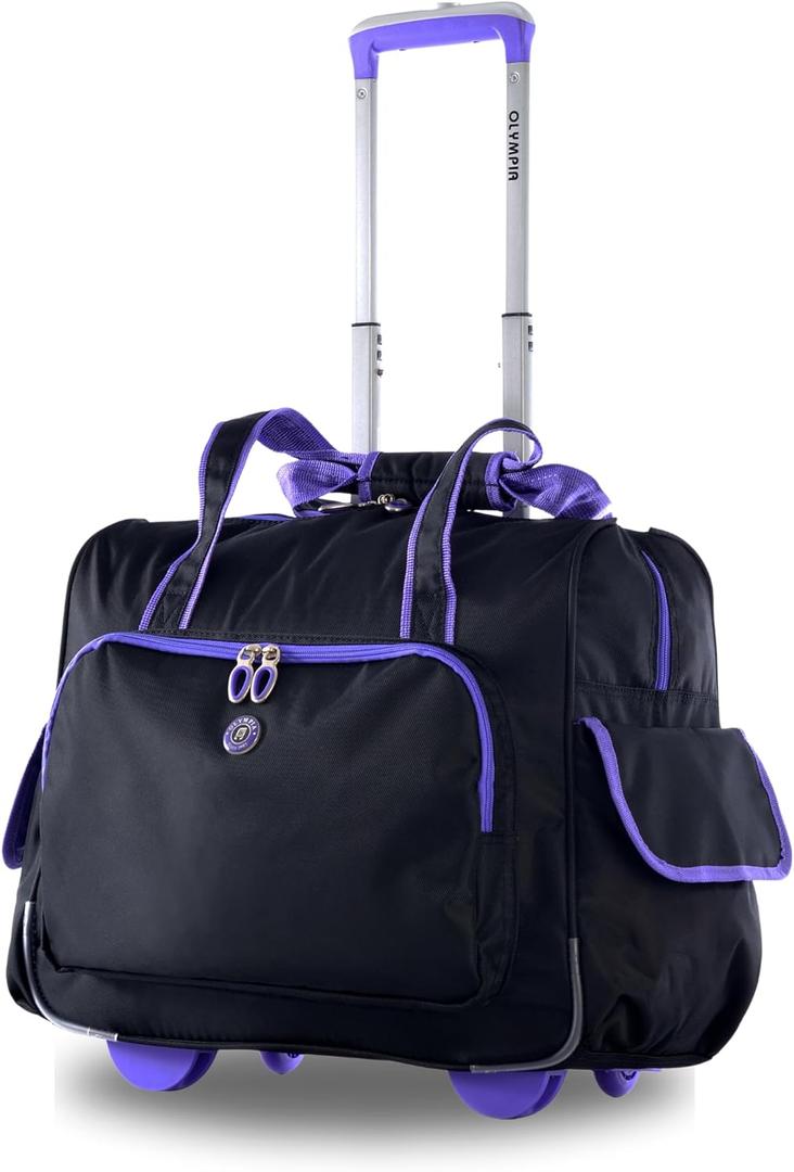 Olympia U.S.A. Deluxe Lightweight Rolling Overnighter Case Overnight Laptop Bag Weekender Travel Carry-On Suitcase Luggage with Wheels and Adjustable Push-Down Handle