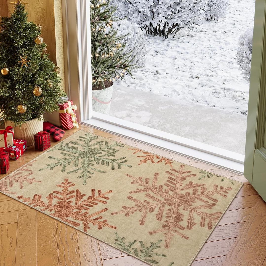 Lahome Snowflake Entryway Rug- 2x3 Washable Rug Ultra-Thin Soft Kitchen Rugs for Entryway Bedroom, Non-Slip Bathroom Carpet for Front Door Entrance(2x3ft,Multi)