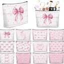 Reginary 12 Pcs Pink Bow Makeup Bags Coquette Bow Cosmetic Bags with Zippers Coquette Party Favors Pink Aesthetic Elegant Pouch Bulk Gifts for Women Stuff Christmas Birthday Supplies Travel Accessory