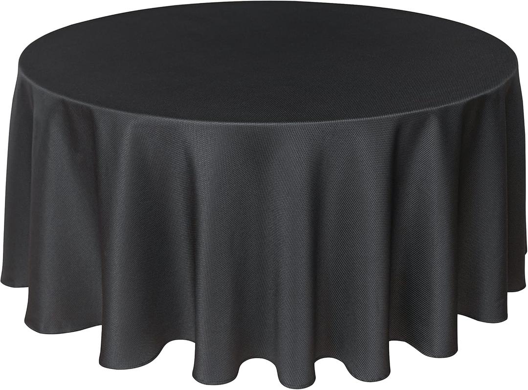Biscaynebay Textured Fabric Round Tablecloths 90", Black Water Resistant Washable Table Cloths Circle Folding Table Covers Linen for Dining, Kitchen, Wedding & Parties, etc (90" (Round))